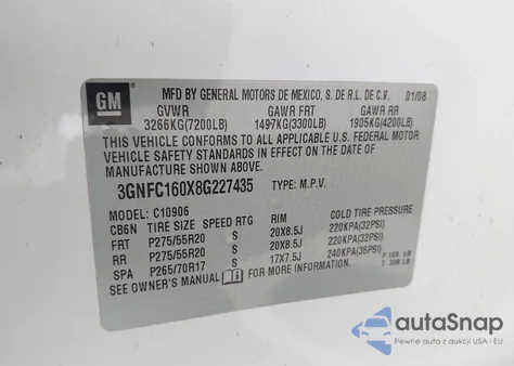 2008 Chevrolet Suburban 1500 Ltz из США, поврежденный, VIN 3GNFC160X8G227435